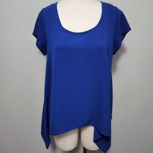 LC by Laura Cruz royal blue sharkbite crepe blouse size small